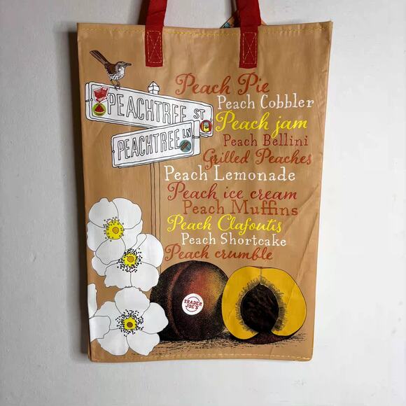 LOT 4x Trader Joe’s Georgia Peach State GA Stone Fruit Flower Tote Bag Reusable! - Picture 7 of 13
